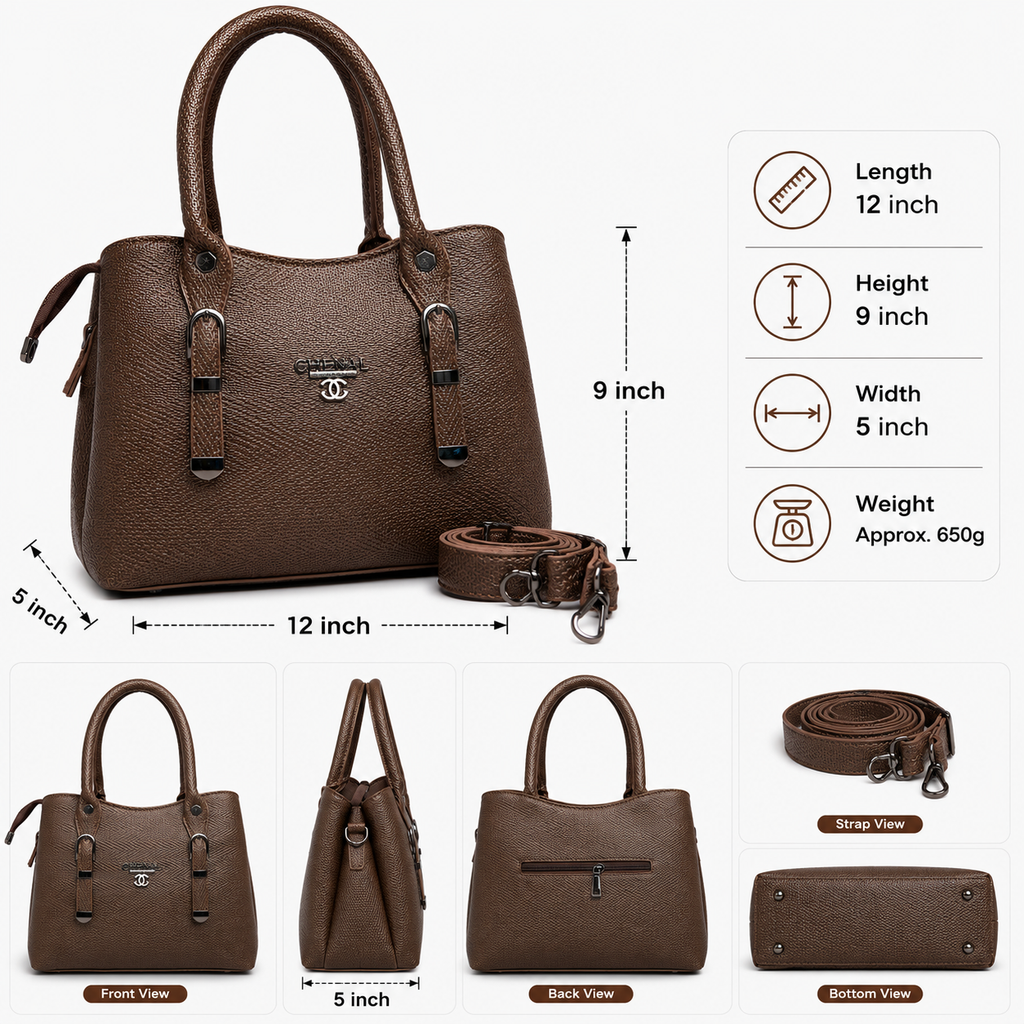 Elara Textured Structured Handbag with Shoulder Strap