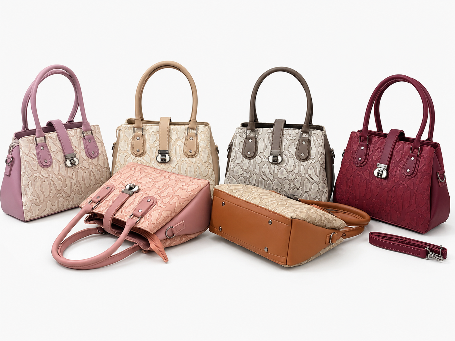 Liora Embossed Structured Handbag with Detachable Strap