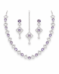 Lavender Purple Stone Necklace, Earrings & Bindiya Set