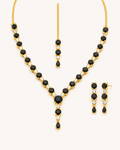 Black Onyx Gold Necklace, Earrings & Bindiya Set