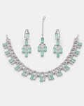Mint Green Stone Necklace, Earrings & Bindiya Set