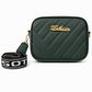 Emerald green quilted crossbody bag with gold detailing