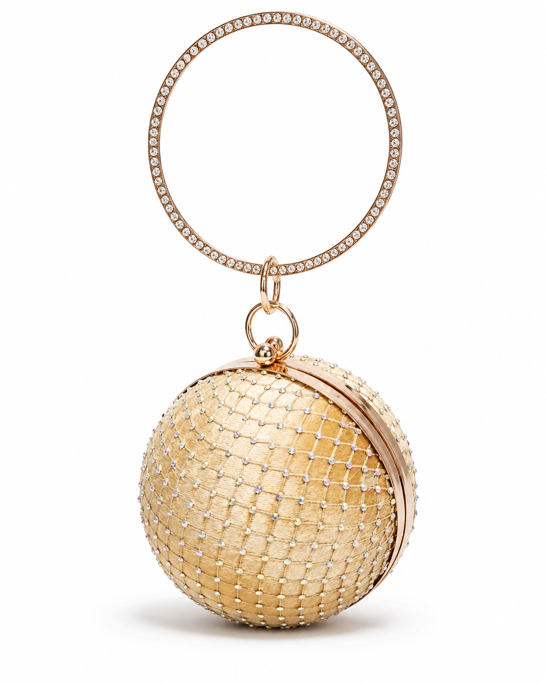 Velvet spherical crystal clutch with gold tone frame