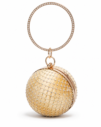Velvet spherical crystal clutch with gold tone frame
