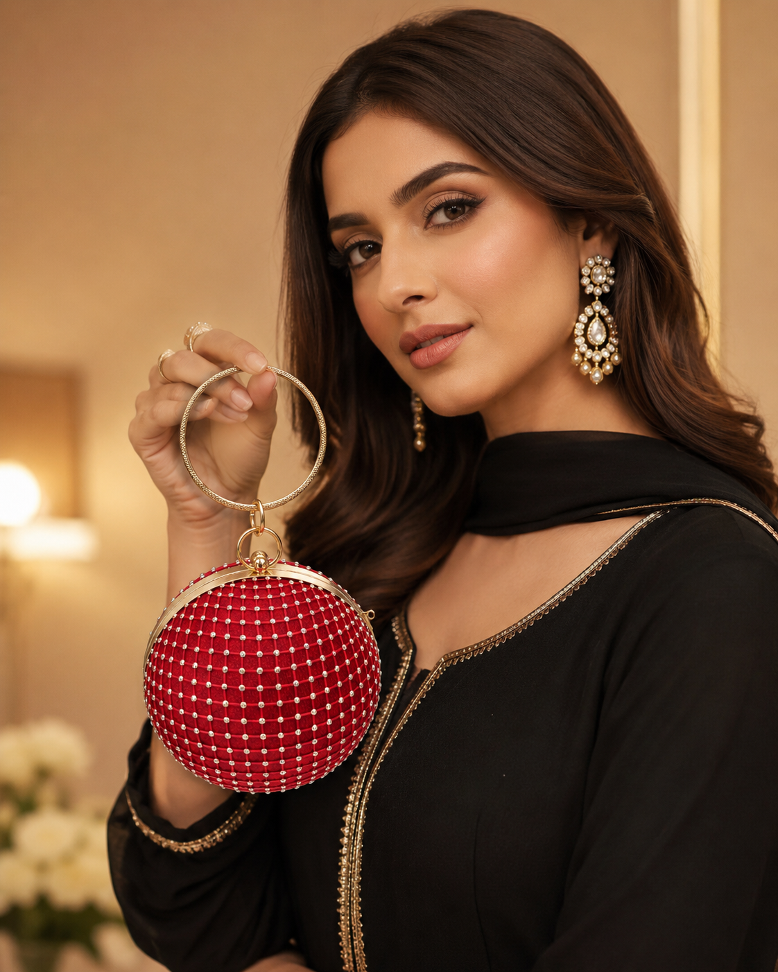 Velvet Spherical Crystal Clutch