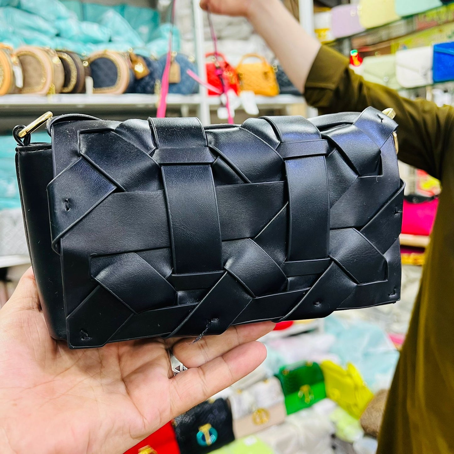 Noir Woven Clutch Bag