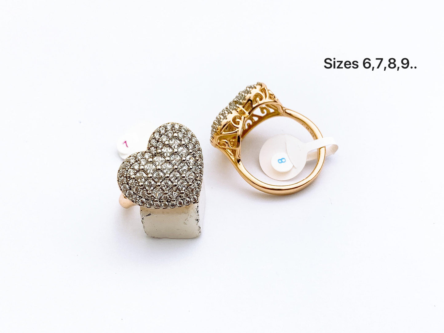 Fine stone heart cluster ring with gold tone band