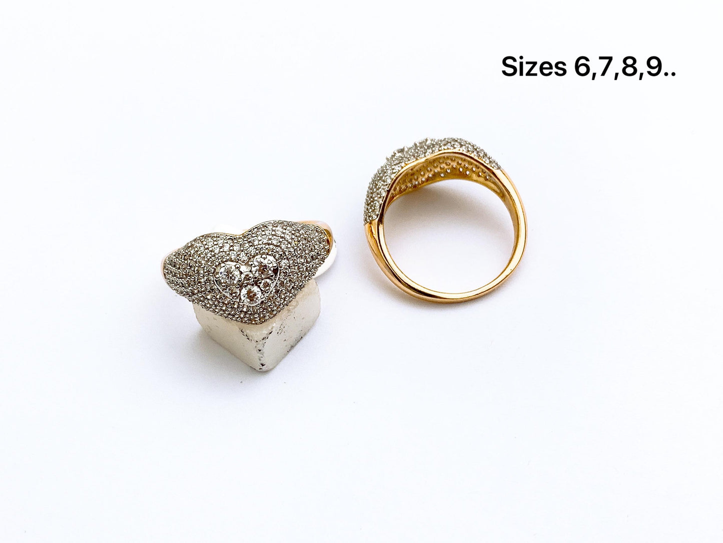 Fine stone heart ring with gold tone band