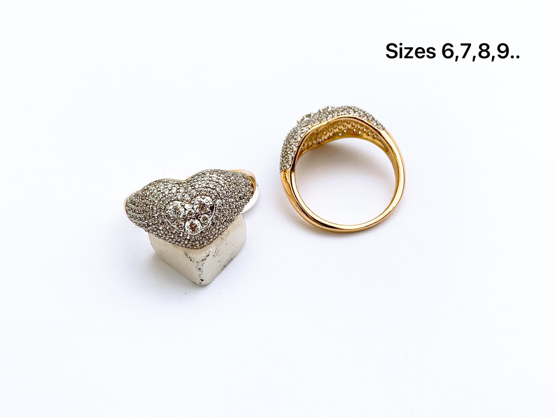 Fine stone heart ring with gold tone band