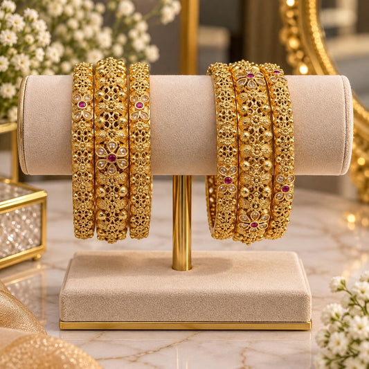 Royal Kundan Floral Bangle Set